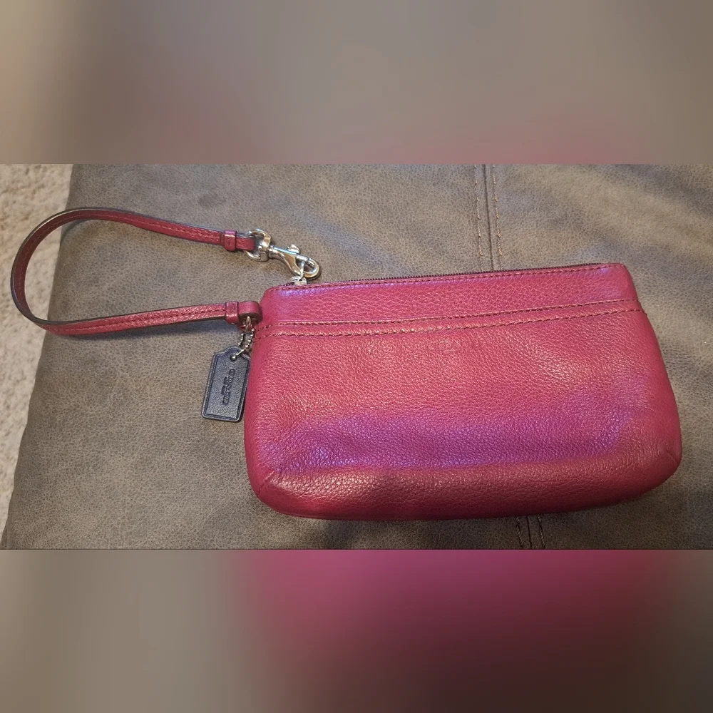 Red Coach Leather Wristlet Logo Tag Office School Work Church NWOT